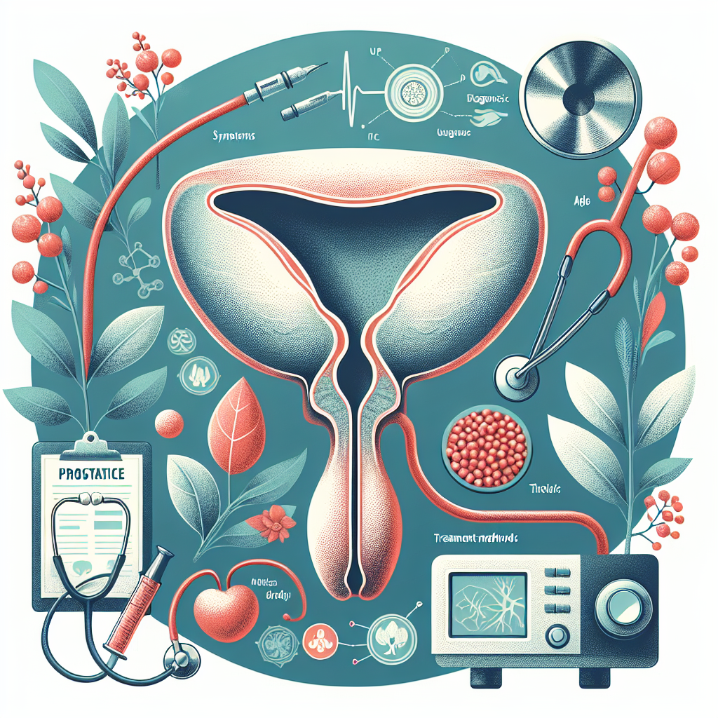Изображение анатомии мужской половой системы с выделенной воспаленной простатой и мочевым пузырем.