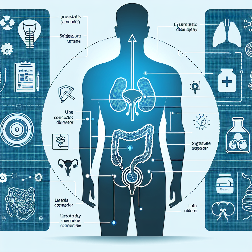 Изображение, иллюстрирующее связь между простатитом и диареей, показывая предстательную железу и кишечник человека.